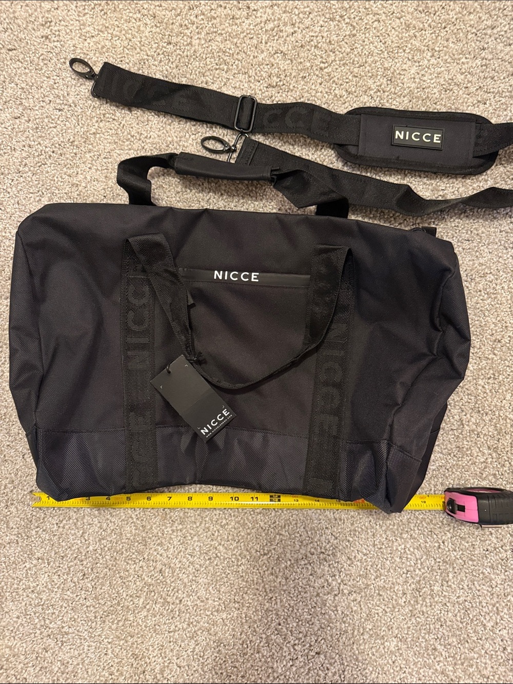 NWT Nicce Black Duffel Bag with Detachable Shoulder Strap